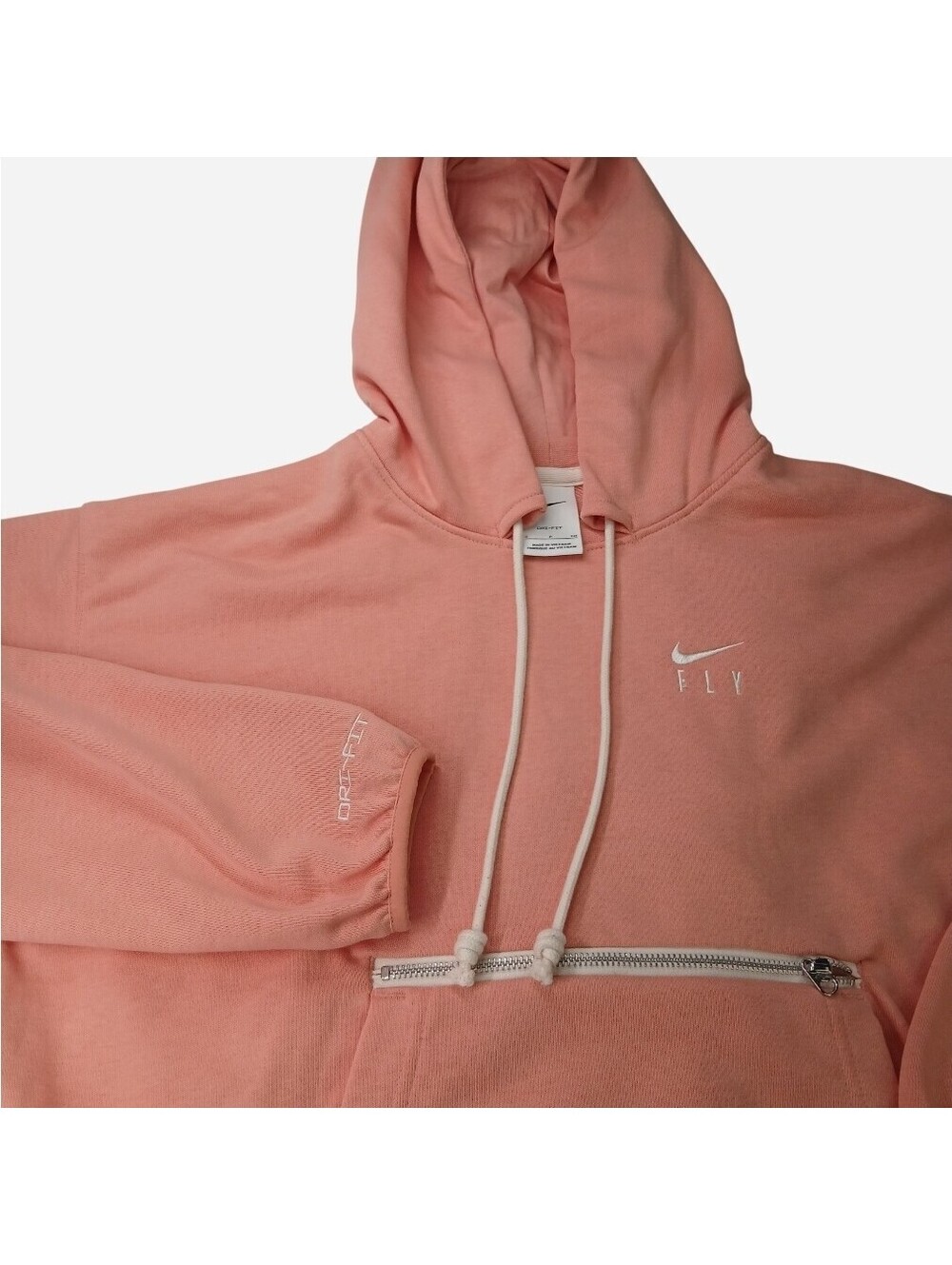 Nike Dri-FIT Standard Issue Swoosh Fly Pullover Hoodie Peach Pink Womens Small S